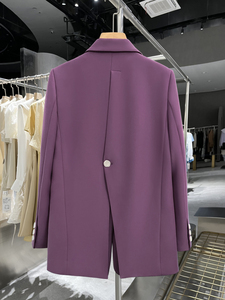 紫色洋气职业西装外套女士设计感小众2024春秋季新款后背开叉西服