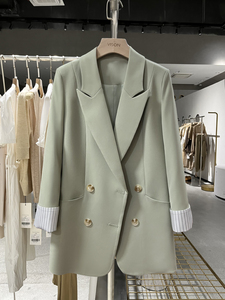绿色冷淡系西装外套女士2024年新款春秋季英伦风高级设计感小西服
