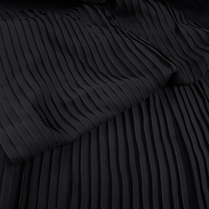 新品服装布料 黑色风琴百褶压皱珍珠雪纺半身长连衣裙面料1/0.5
