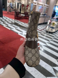 【英国代购】Gucci 古驰新款方头拼接GG印花金扣时尚短靴女靴