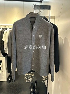 【英国代购】Givenchy纪梵希外套男装 灰色字母logo刺绣羊毛夹克