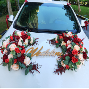 中式秋色绒布婚车主车装饰仿真花婚礼花束用品布置车头花创意全套