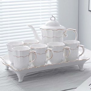 欧式轻奢茶具水具套装 家用客厅 茶杯杯子陶瓷水杯带托盘结婚杯具