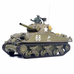 恒龙3898谢尔曼M4A3坦克遥控金属电动玩具军事模型车对战发射冒烟