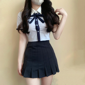 韩式JK制服套装甜美学院风包臀短裙修身短袖衬衫校服修身辣妹套装
