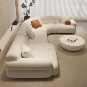 纳威法式奶油风沙发客厅大平层设计师款现代简约L型弧形布艺沙发