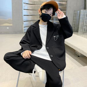 韩国儿童春秋黑色帅气小西装套装男童2023年新款中大童春季两件套