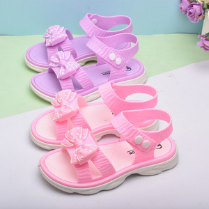 夏季女孩可爱蝴蝶结塑料凉鞋儿童公主防滑软底防水水晶罗马鞋女童