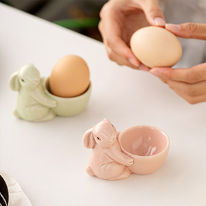 跨境欧式兔子陶瓷蛋杯早餐鸡蛋托小巧清新简约摆件桌面客厅家居装