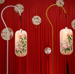 金色中式灯笼路引主题婚礼舞台布置用品婚庆道具迎宾摆件弯钩路引