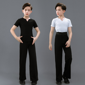 儿童舞蹈上衣男童训练服练功服夏季中国舞拉丁舞服白色男孩形体服