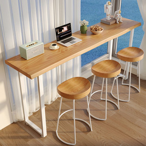 实木吧台桌家用现代简约阳台靠墙长条窄桌子高脚桌奶茶店酒吧桌椅