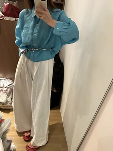 蓝色曼波风穿搭韩系新款棉麻夏季粉色短款衬衫女小个子长袖防嗮衣