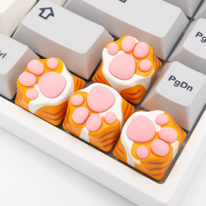 虎皮猫爪键帽硅胶软垫手感粉色透光个性铝合金金属方向键机械键盘