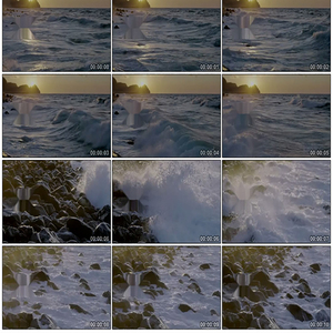 海浪惊涛拍岸海边日落拍打岸边岸边礁石日落海边实拍视频素材
