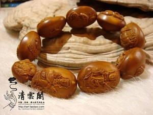 苏工名家刘英精品橄榄核雕刻手串——八宝观音