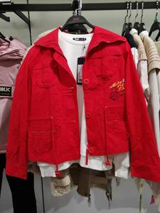 专柜正品Disney迪士尼少女秋装学生红色翻领纯棉短款宽松外套风衣