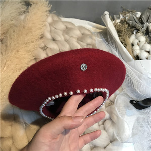 网红安娜雪梨同款韩国秋冬天女士羊毛贝雷帽画家帽时尚针织帽子