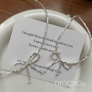 周的的 S925银韩版小众设计感碎银子蝴蝶结项链锁骨链甜美风颈链