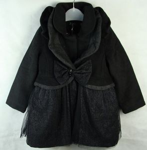 柏惠系列韩国正品童装 学生女童秋冬款黑色呢大衣裙外套上衣棉衣