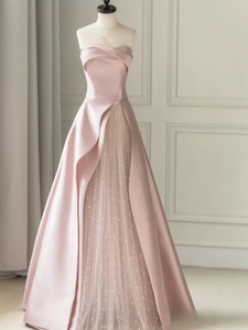 粉色淑女款抹胸裙高级质感宴会晚礼服时尚气质款长裙高端量身定制