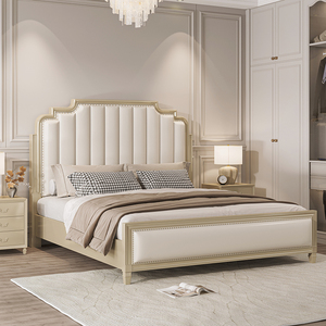 轻奢实木床1.8米双人床美式主卧婚床现代简约1.5米竖琴储物欧式床