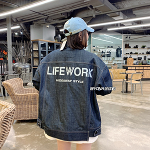 YONA全球购韩国Lifework正品男女简约后背大标时尚牛仔外套DT300