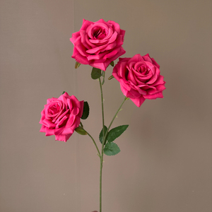 3头钻石玫瑰仿真花弗洛伊德玫红玫瑰花卉婚庆假花装饰道具摆件花