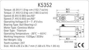 KEY FULCRUM 关键支点 K5352 短身数码舵机 金属壳 (0.065S/11kg)