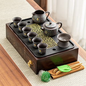 功夫茶具多功能收纳盒小型现代旅行茶盘家用紫砂茶具套装储物茶台