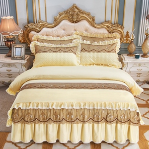 欧式蕾丝纯棉床裙款四件套夹棉加厚床罩1.5m1.8m全棉被套床上用品