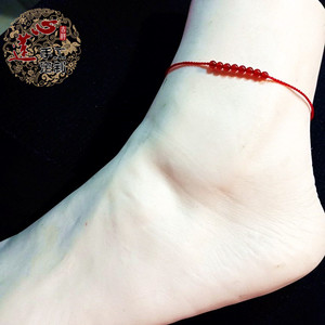 手工精编巨细0.5毫米六六大顺吉祥如意玛瑙珠黑红绳手链女脚链绳