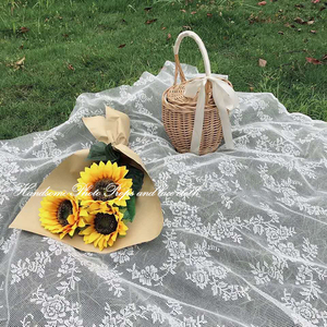 复古网纱镂空白色蕾丝布玫瑰桌布野餐布盖布法式田园拍照背景布