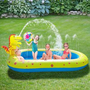 充气恐龙喷水池儿童喷水滑梯水池戏水池洒水垫游戏池玩具在家游泳