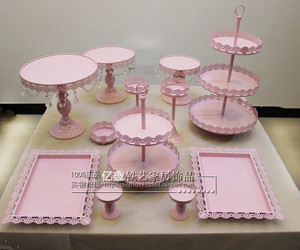 粉色蛋糕盘婚庆道具欧式铁艺蛋糕架甜品台摆件铁艺点心架12件套装