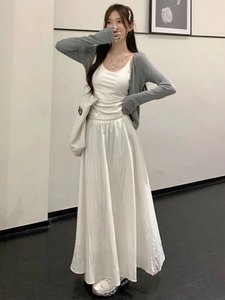 法式白色慵懒风半身裙女夏季新款设计感气质收腰显瘦垂感a字长裙
