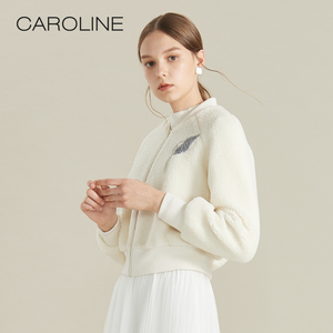 CAROLINE/卡洛琳2019秋冬新品手工镶钻棒球领短外套