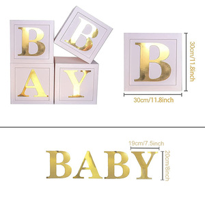 BABY SHOW宝宝性别揭示生日派对装饰品大字母镂空凹凸立体气球盒