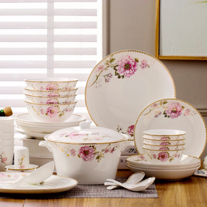 景德镇碗盘家用欧式餐具套装58头骨瓷碗碟筷勺欧中式陶瓷器盘包邮