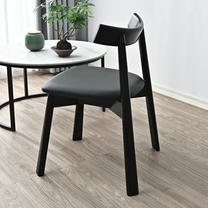 实木餐椅黑色椅现代简约椅吃饭凳子商用洽谈椅深色极简北欧实木椅