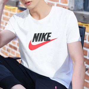 Nike耐克白色短袖男t恤2024夏季新款纯棉对钩运动T恤AR5005-100
