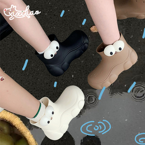 细细条 可爱雨鞋女成人外穿时尚雨天防水创意大眼睛四季通用短靴