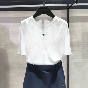 2024夏装新款小腾阿玛施月专柜正品莫代尔圆领刺绣白色短袖T恤女