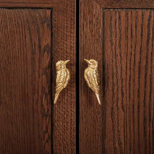 全铜富贵鸟拉手北欧创意抽屉橱柜鞋柜柜门小把手复古纯铜单孔拉手