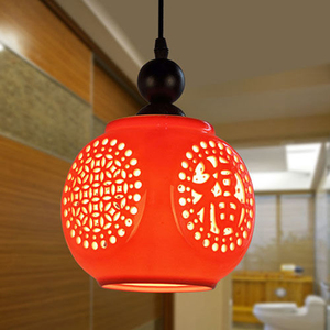 中国红灯笼吸顶灯 现代中式景德镇LED陶瓷单头阳台过道玄关小吊灯