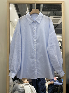 蓝色条纹天丝防晒衬衫女2024夏装新款设计感宽松中长款后背系带