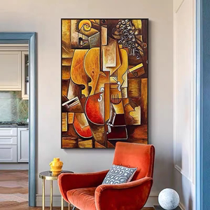 手绘油画临摹世界名画毕加索吉他手工抽象画定制书房餐厅装饰挂画