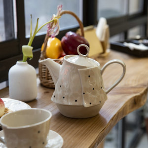 ZJ HOME  日式复古樱花波点陶瓷不规则咖啡杯碟下午茶杯壶套装