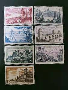 法国邮票 1955年 旅游系列 法国南部海滨城市尼斯港等 7全销