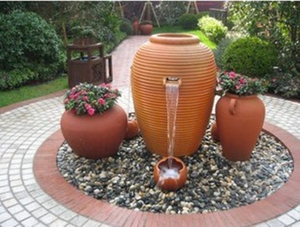 庭院户外景观陶罐创意循环流水陶瓷罐红陶花盆组合红泥土园林陶盆